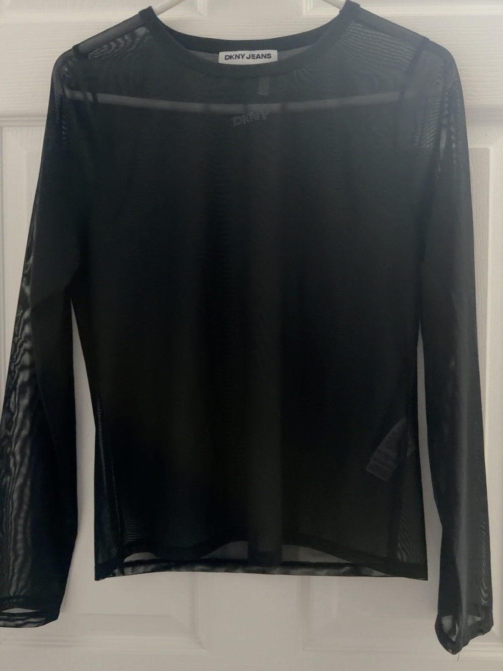 DKNY Black Mesh Crewneck Sweater